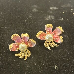 Elegant Floral Pink and Gold Earrings